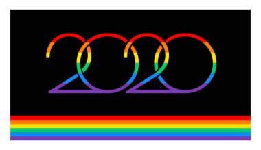 Gurur 2020 kavramı - Gökkuşağı 2020 sayı logosu ve gökkuşağı bayrağı.
