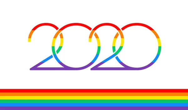 Logo del testo Pride 2020 e bandiera arcobaleno per gli eventi Pride nel 2020  - — Vettoriale Stock