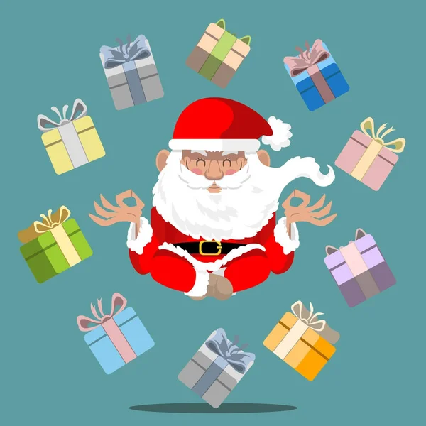Père Noël Lévitant Avec Des Cadeaux Autour — Image vectorielle