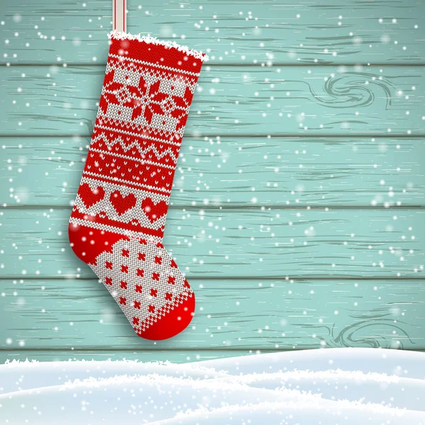 Knitted christmas stocking, illustration — Stock Vector