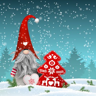 İskandinav Noel geleneksel gnome, lokma ile diğer mevsimlik dekorasyon illüstrasyon