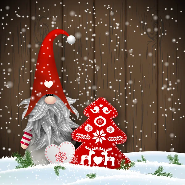 Σκανδιναβικό χριστουγεννιάτικο παραδοσιακό gnome, Tomte με άλλες εποχιακές διακοσμήσεις, εικονογράφηση — Διανυσματικό Αρχείο