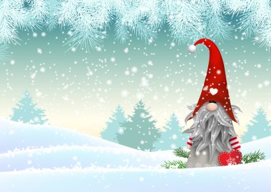 Scandinavian christmas traditional gnome, Tomte, illustration clipart