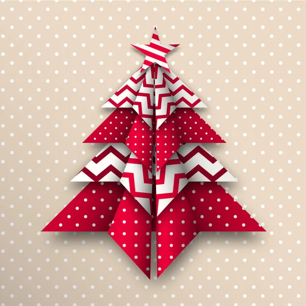 Rote und weiße Origami-Weihnachtsbaum, Feiertagsthema, Illustration — Stockvektor