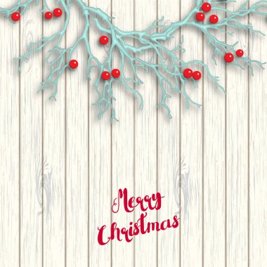 Beyaz ahşap arka planda, illüstrasyon Noel çelenk