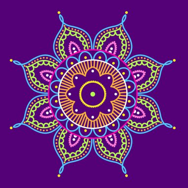 Mor arka planda, illüstrasyon renkli mandala