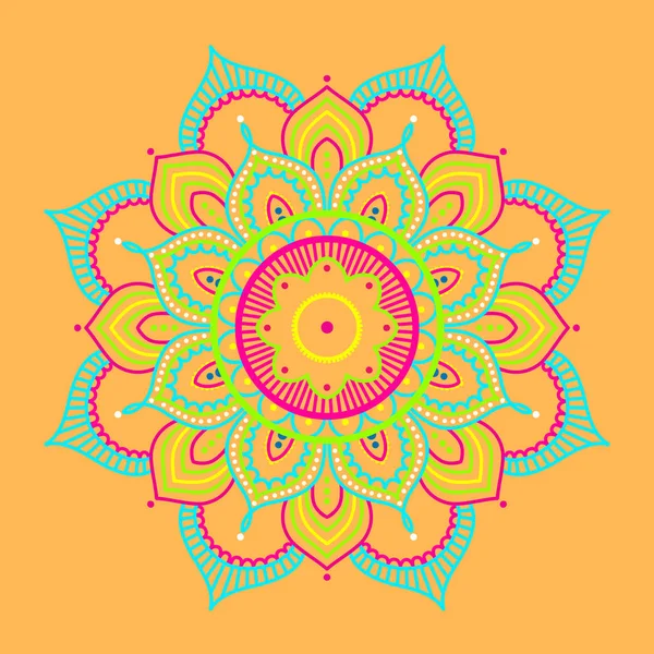 Mandala colorată pe fundal galben, ilustrație — Vector de stoc
