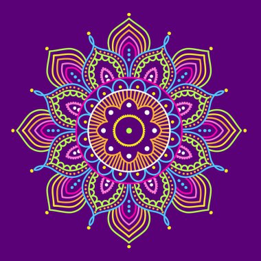 Mor arka planda, illüstrasyon renkli mandala