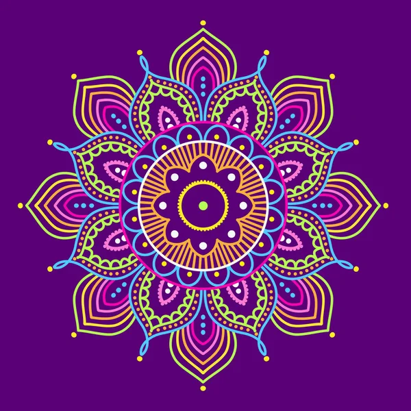 Mor arka planda, illüstrasyon renkli mandala