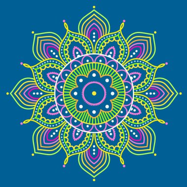 Üzerinde mavi arka plan, illüstrasyon renkli mandala