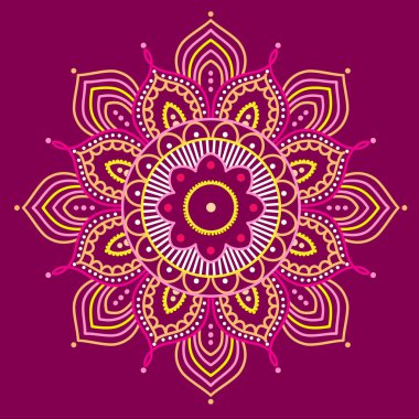 Mor arka planda, illüstrasyon renkli mandala