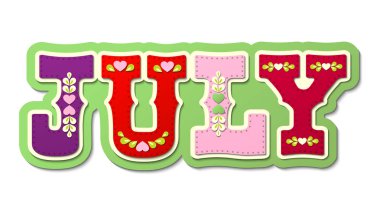 July, illustrated name of calendar month, illustration clipart