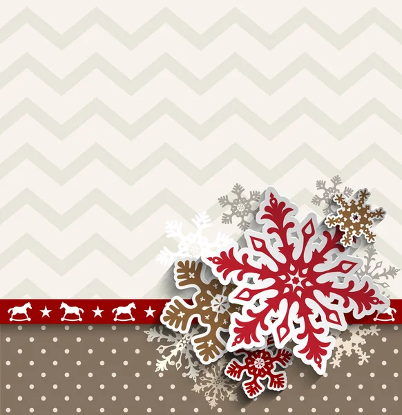 Fondo de Navidad abstracto con copos de nieve decorativos y patrón de chevron, ilustración — Vector de stock