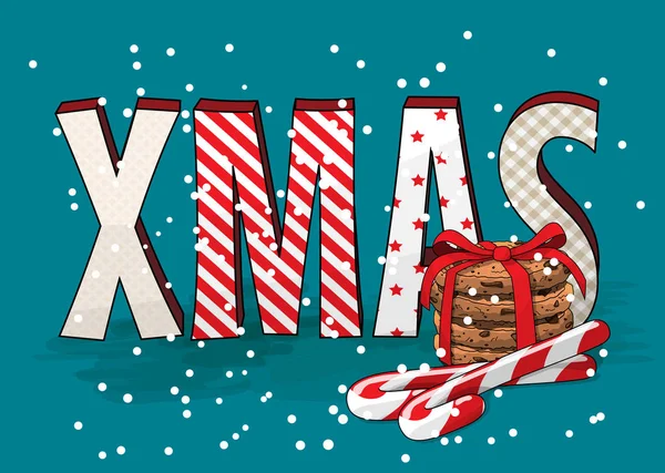 Abstraktní text Vánoce s cookies a candy hole, tématem dovolené, ilustrace — Stockový vektor