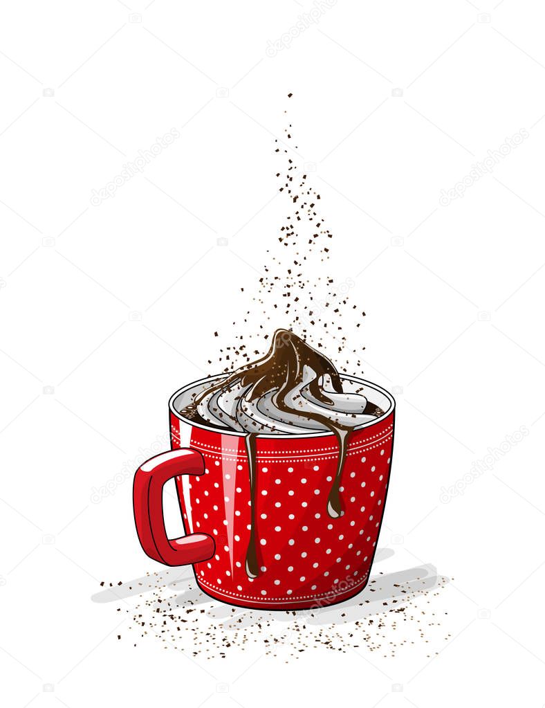 red cup of coffee with cream, illustration
