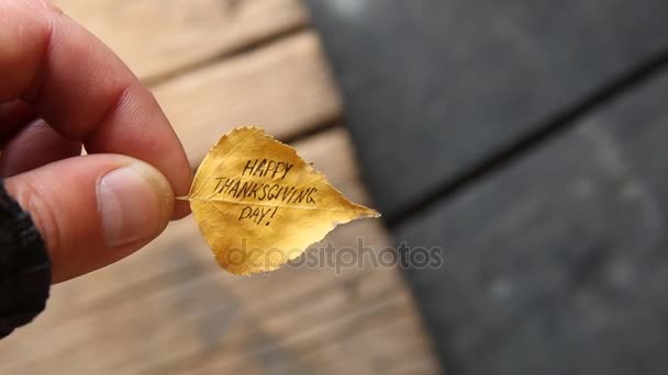 Thanksgiving greeting - leaf with text — Stok Video