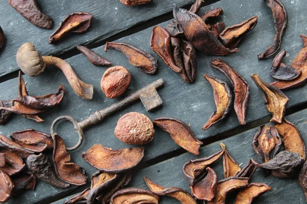 Healthy food, diet concept. Dry Pear Fruit apricots and mushroom — Stock Photo, Image