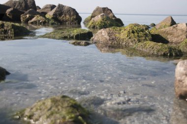 temiz deniz suyu ve taşlar