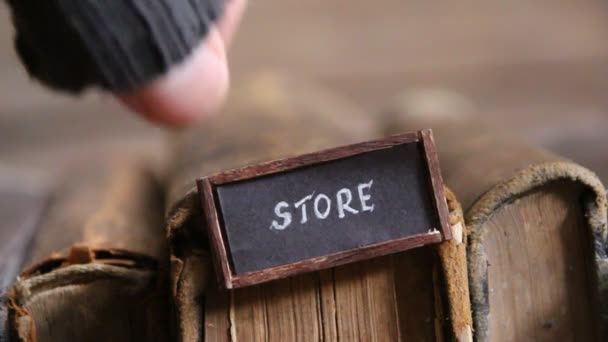 Vintage books and tag store — Stock Video