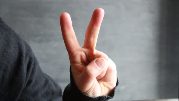 Hand showing victory sign — Stock Video