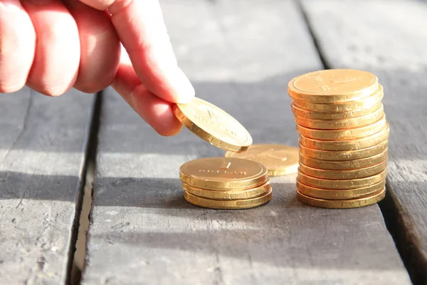 Stack coins with hand. Business and investment idea. — Stock Photo, Image