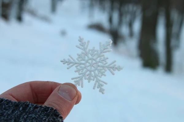 Main tenant un flocon de neige — Photo