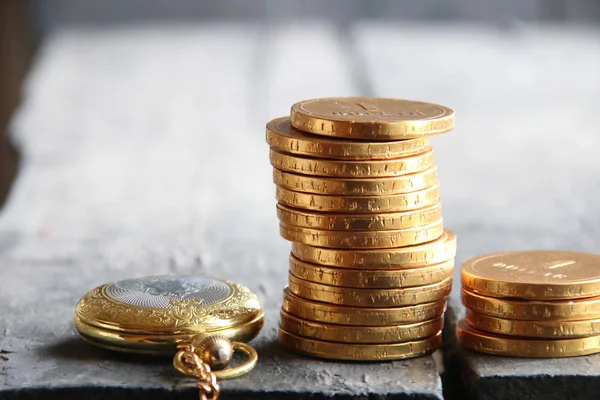 Stacks of golden coins. Business or finance concept. — Stock Photo, Image