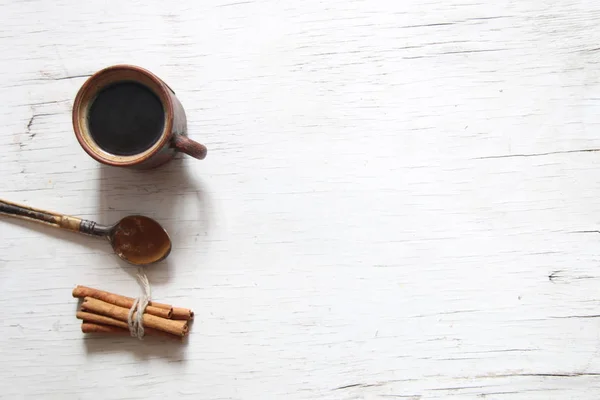 Koffie in de ochtend, eten achtergrond — Stockfoto