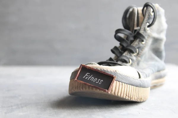 Fitness - text on Sneakers — Stock Photo, Image