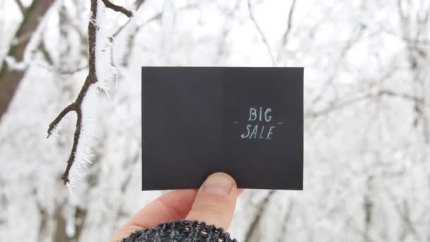 Big Sale concept créatif, inscription sur un beau fond d'hiver — Video