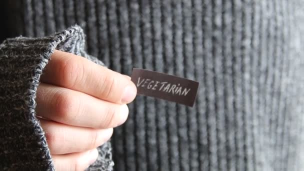 Vegetarische concept, label en tekst. — Stockvideo