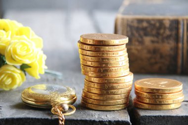 Altın sikke yığını. İşletme veya Maliye kavramı.