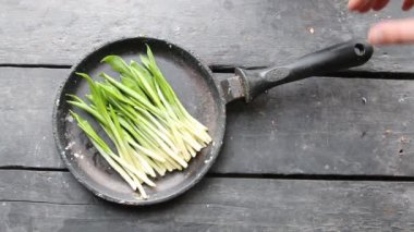 Diyet, Detoks temiz yemek, vejeteryan, vejeteryan, fitness, sağlıklı yaşam konsepti. Ramson veya yabani sarımsak