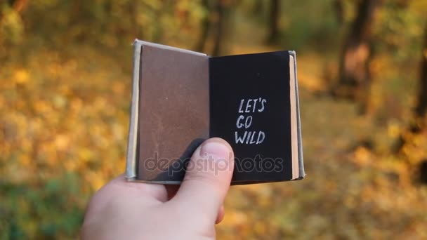 Menjünk a vad. Szöveg és könyv. — Stock videók