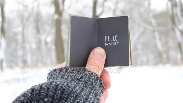 Halo musim dingin. Buku dengan teks . — Stok Video
