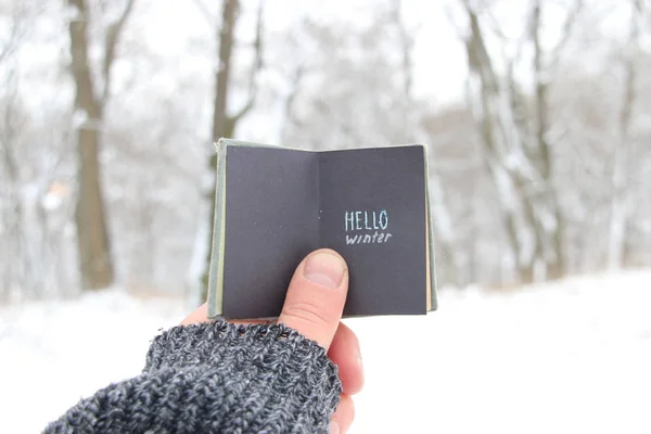 Hello winter book with inscription — Stock Photo, Image