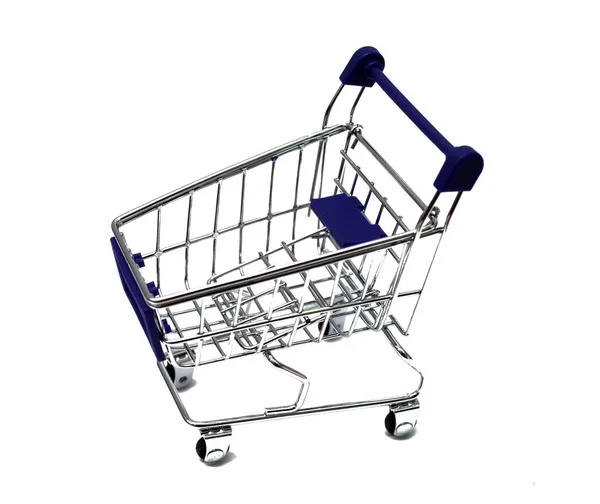 Cart Products Supermarket White Background Close Isolate — Stock Photo, Image