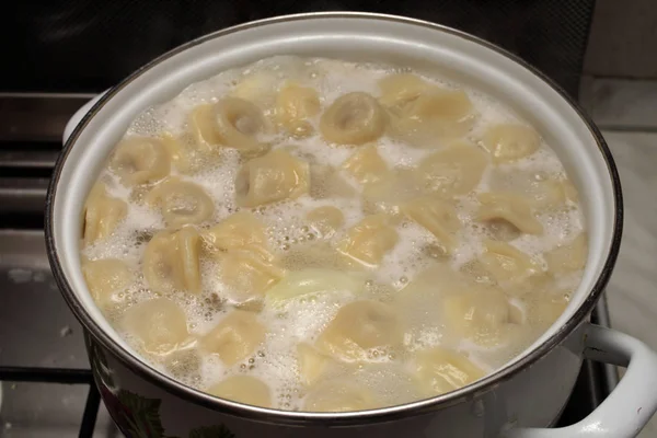 Dumplings Cooked Pan Gas Stove — 스톡 사진