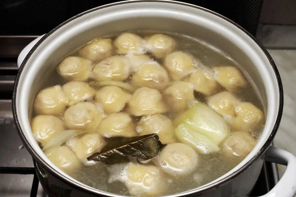 Dumplings Cooked Pan Gas Stove — 스톡 사진