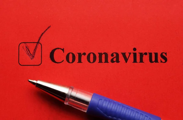 Coronavirus Caixa Seleção Com Uma Marca Papel Vermelho Com Caneta — Fotografia de Stock