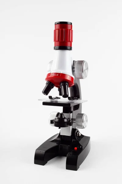 Barnens Leksak Mikroskop Vit Bakgrund Isolat — Stockfoto