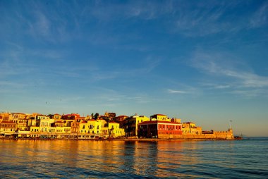 View of the old city of Chania at sunrise in Crete of Greece clipart
