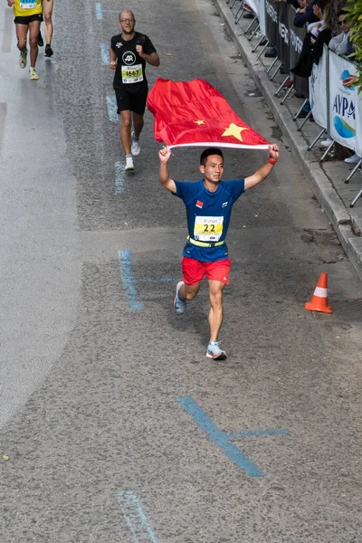 35Th Athens Classic Marathon Authentic Wei Rong Very Close Finish — Stock Photo, Image