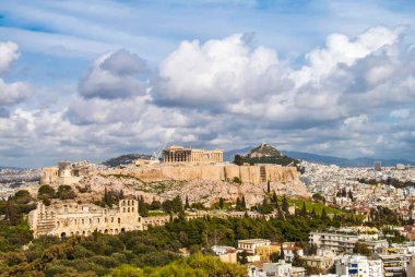  Acropolis Atina, Yunanistan bulutlu toplayan güzel panoramik manzaralı
