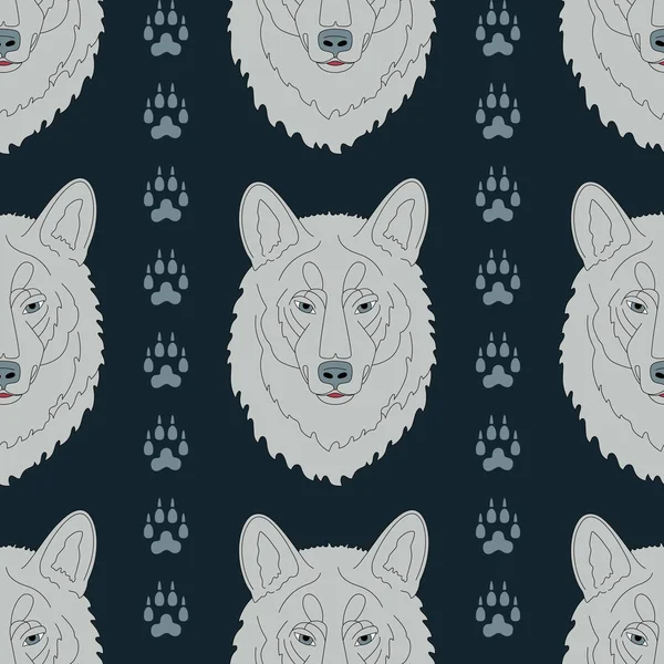Naadloze patroon met wolven en sporen — Stockvector