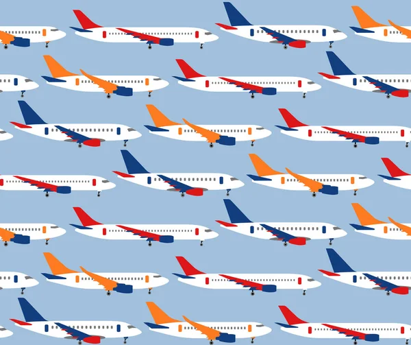 Patrón sin fisuras con diferentes tipos de aviones de pasajeros — Vector de stock