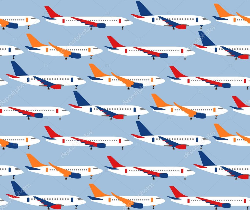 seamless pattern with different types of passenger aircraft