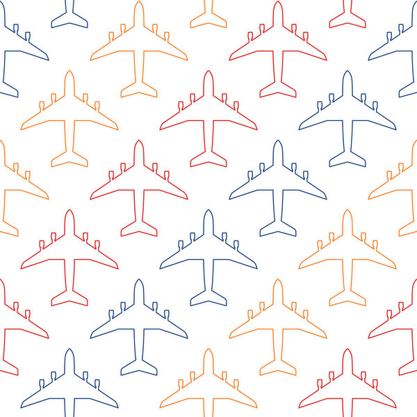 бесшовный рисунок с цветовыми контурами пассажирских самолетов
