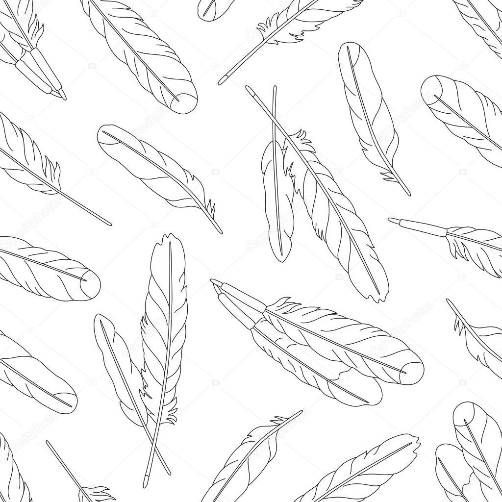 seamless pattern with feathers on white background