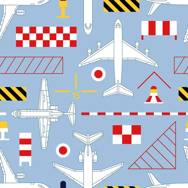 Бесшовный рисунок с самолетами и знаками аэродрома — стоковый вектор